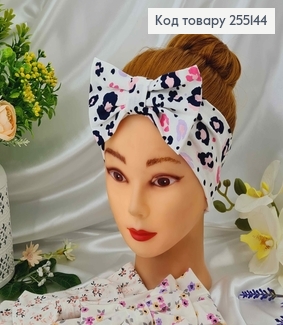 Повязка Бант, трикотаж детская-малыш, Цветочный принт в ассорт., 16*8,5см, ручная работа, Украина. 255144 фото