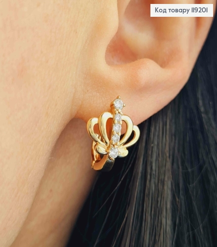 Сережки "Корона" прикрашені Блискучими камінцями, 1,6см, англійська застібка,  Xuping 18K 119201 фото 1