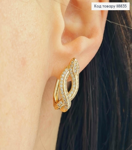 Серьги "ЗМИИ" украшены Блестящими камешками, 2,2см, англ. застежка, Xuping 18К 118835 фото 1