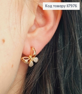 Серьги "Бабочка" украшены камешками, 1,5см, английская застежка, Xuping 18K 117976 фото