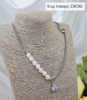Підвіска на шию, комбінована, з підвіскою камінцем та перлинками, та емблемою "Фешн", довж. 45+5см 236361 фото