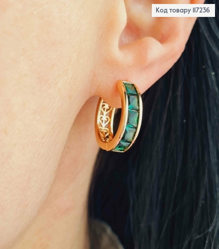Серьги колечки с ЗЕЛЕНЫМИ КАМЕШКАМИ, диаметр 1,9см, ширина 5,5мм XUPING 18K 117236 фото 3