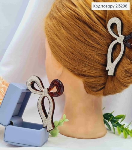 Краб пластик "БАНТИК" украшен Блестящими камешками, размер 9см, Коричневого цвета 213298 фото 1