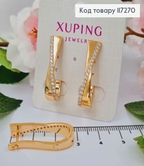Серьги овальные "Песочные Часы" с камешками, длина 3см, англ. застежка XUPING 18K 117270 фото