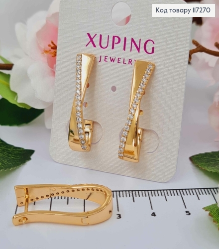 Серьги овальные "Песочные Часы" с камешками, длина 3см, англ. застежка XUPING 18K 117270 фото 1