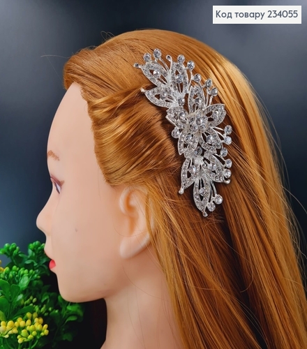 Гребень для волос  в камнях 10см, ЦВЕТОЧЕК серебряного цвета 234055 фото 1