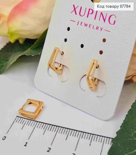 Серьги кольца, "Квадратные", ширина 3мм, длина 9мм, Xuping 18К. 117784 фото 1