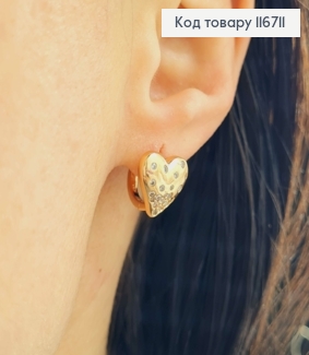 Серьги кольца, с Сердечком в камешках, 1,5см, диаметр 1,5см, Xuping 18K 116711 фото