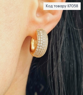 Сережки кільця 1,5см, в білих камінцях, шир. 1см, Xuping 18K 117058 фото