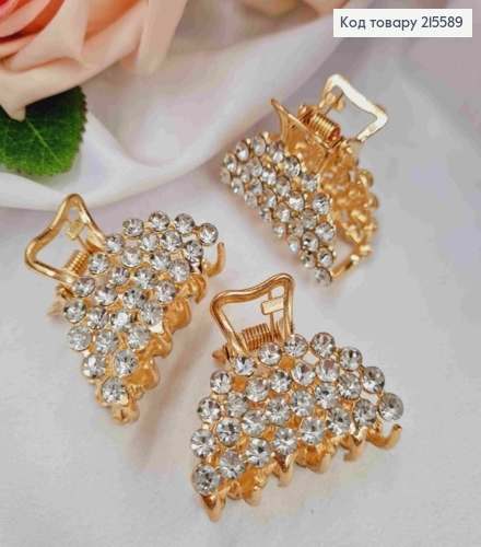 Краб металл "Полукруг", 3,5см в камнях, золотого цвета 215589 фото 1