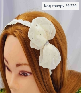 Обруч метал з Бантиком з огранзи зі стразами, кольору Айворі 291339 фото