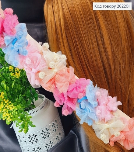 Резинка дитяча бантик фатин з кульками 20шт в асорт 262201 фото 1