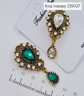 Брошь металл бронзовая Капля с камнями 235027 фото