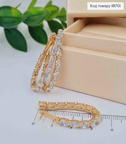 Серьги "Овальные" украшены Блестящими камешками, 3,4см, английская застежка, Xuping 18К 118701 фото 1
