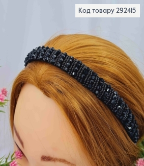 Обруч пластик, ЧОРНОГО кольору,  плетений Стеклярусом та Бісером, ширина 1,5см 292415 фото