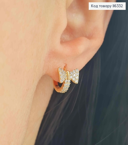 Серьги кольца 1см, с бантиком в камешках, Xuping 18K 116332 фото 2