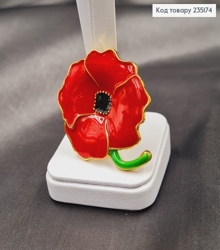 Брошка метал Красный Мак 4х3см 235174 фото 1