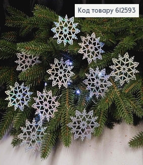 Новорічна фігура, набір Сніжинок-зірочок, пластик, ГОЛОГРАФІЧНІ, 10шт/уп, 6,5см, Україна 612593 фото