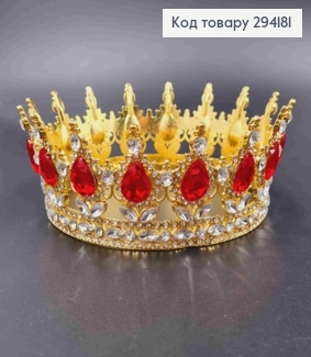 Корона под Золото, "Королевская" с КРАСНЫМИ камушками, диаметр 12,5см, высота 5,5см (можно на торт) 294181 фото