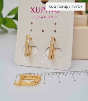Серьги Прямоугольные с Блестящим камешком, 1,5см, английская застежка, Xuping 18K 118707 фото