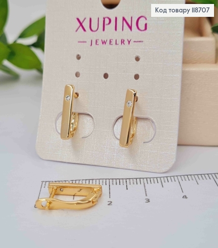 Серьги Прямоугольные с Блестящим камешком, 1,5см, английская застежка, Xuping 18K 118707 фото 1