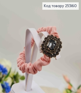 Резинка жатка 6см, Рожевого кольору, з розкішною прямокутною бусиною 253160 фото
