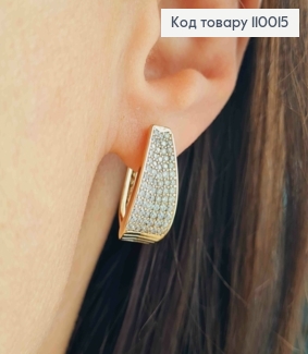 Серьги овальные с блестящими камешками, 1,9см, английская застежка, Xuping 18К. 110015 фото