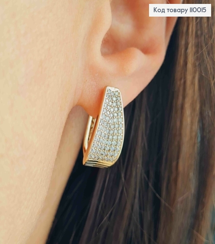 Серьги овальные с блестящими камешками, 1,9см, английская застежка, Xuping 18К. 110015 фото 1