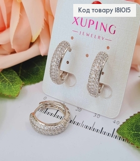 Сережки кільця родовані 2см, з трьома рядами камінців, Xuping  181015 фото