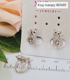 Сережки родированые кольца Кошка с камнями, 1*0,8см, Xuping 180685 фото