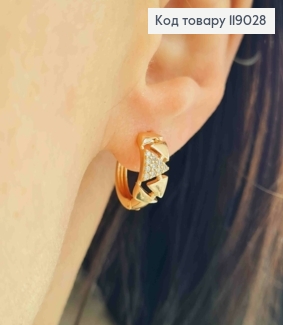 Серьги кольца украшены камешками и треугольниками, диаметр 1,5см, Xuping 18K. 119028 фото