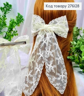 Бант цвета Айвори, на заколке 9,5см, ткань кружево, разм 13,5*23см 276128 фото