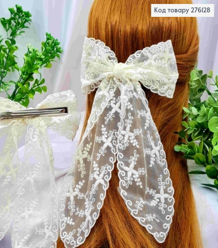 Бант цвета Айвори, на заколке 9,5см, ткань кружево, разм 13,5*23см 276128 фото 1