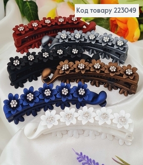 Заколка банан пластик Цветочек с камешками в асс. 9,5 см 223049 фото