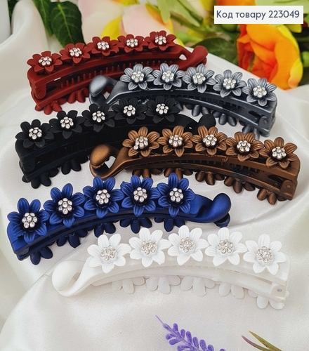 Заколка банан пластик Цветочек с камешками в асс. 9,5 см 223049 фото 1