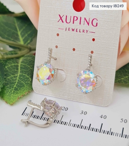 Сережки родованные, "Загадка" с большим перламутровым камешком, 1,8см, англ. застежка, Xuping 181249 фото 1