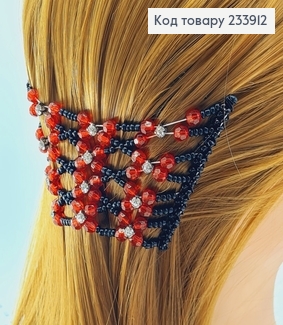 Заколка Монтера для волос черная с красной цветочком 233912 фото