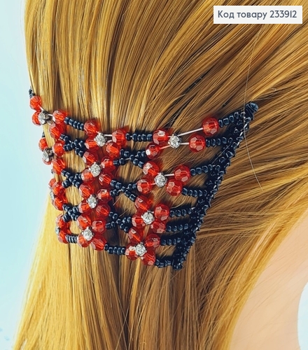 Заколка Монтера для волос черная с красной цветочком 233912 фото 1