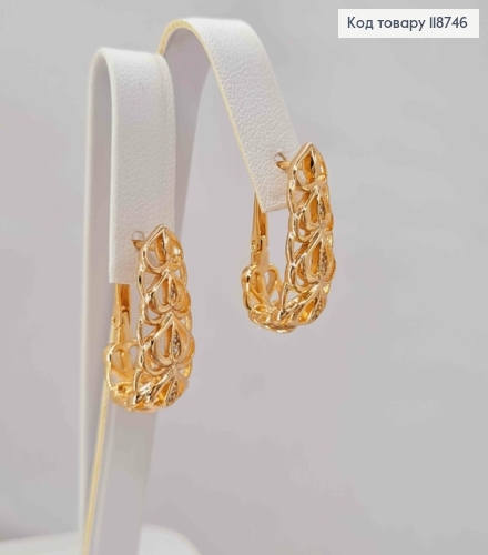 Сережки "Овальні" Ажурні з Блискучими камінцями, 2,2см, англійська застібка, Xuping 18K 118746 фото 3