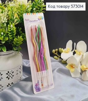 Свечи для торта, винтовые, Цветные металлики, 12шт/уп. 11,5+4см 573014 фото