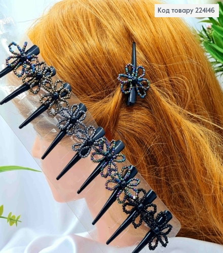 Заколка стрела металл с цветком из разноцветного бисера, 6см, Черного цвета 224146 фото 1