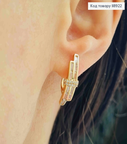 Сережки "Стильні" прикрашені Блискучими камінцями, 2,1см, англійська застібка, Xuping 18K 118922 фото 1