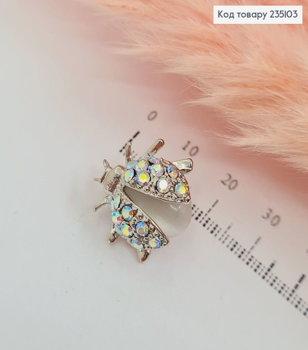 Брошь металл Божья коровка с прозрачным камнем и камнями 235103 фото 1