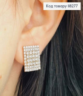Сережки кліпси "Прямокутні" прикрашені Блискучими камінцями, 1,5см, Xuping 18К 118277 фото