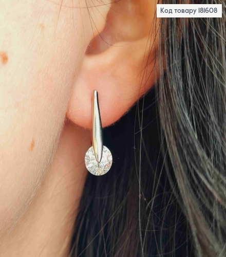 Серьги родованные с Блестящим камешком, 2см, англ. зам., Xuping  181608 фото 1