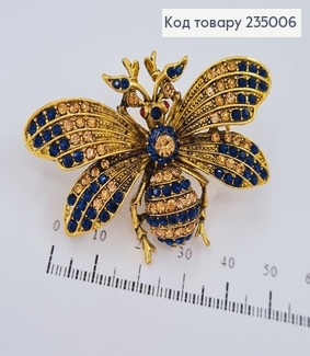 Брошь металл Муха с синими камнями 235006 фото