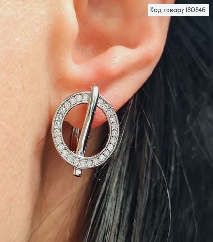 Сережки родированые кольца "Импералистические" с камнями, 2*1,5см, Xuping 180846 фото 2