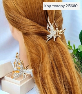 Краб металл "БАБОЧКА" украшен блестящими камешками, 5,5*4,5см, Золотого цвета. 215680 фото