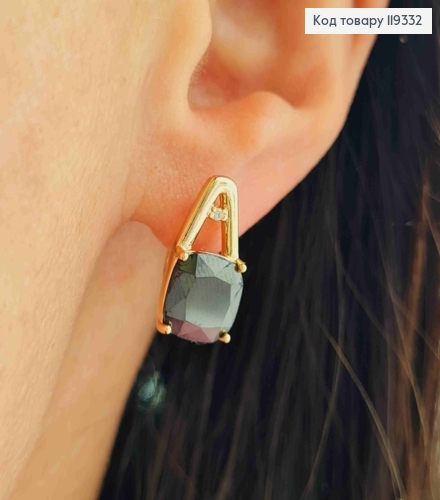 Серьги с изысканным черным камнем, длина 1,7см, английская застежка, XUPING 18K 119332 фото 2