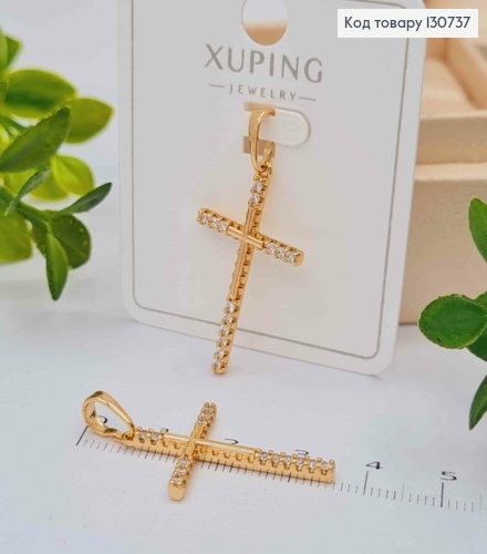Крестик украшен Блестящими камешками, размер 3*1,8см, Xuping 18K 130737 фото 1
